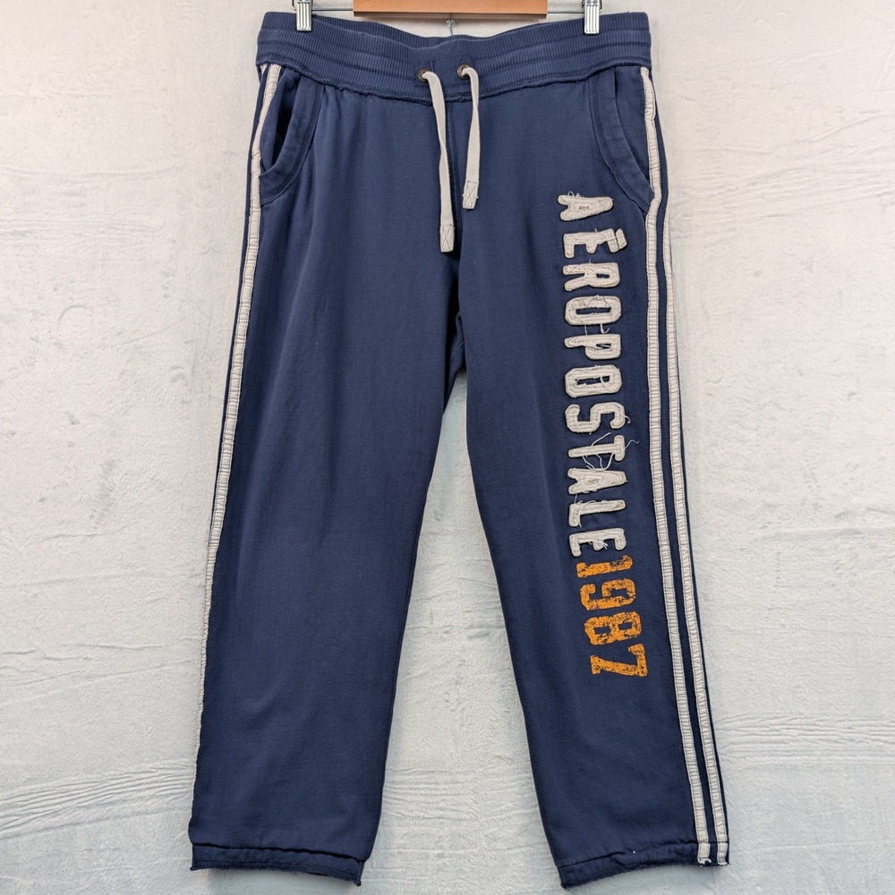 VTG Aeropostale Sweatpants Men's Large Navy Blue Baggy Fleece Athleisure Y2K